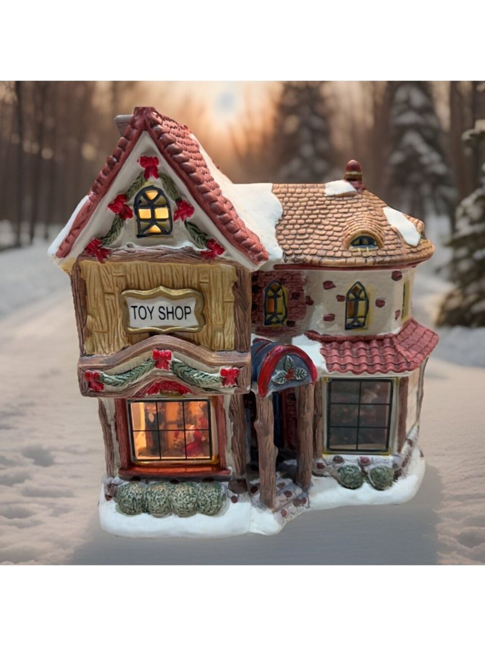 VTG Victoria Falls Lighted House Toy Shop Christmas Village Window Views RARE